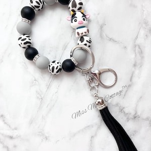 Pulsera/Pulsera/Borla/Cuentas/Pulsera elástica con estampado de vaca para maestros, amigas, mamás, cumpleaños, día de la madre, regalo
