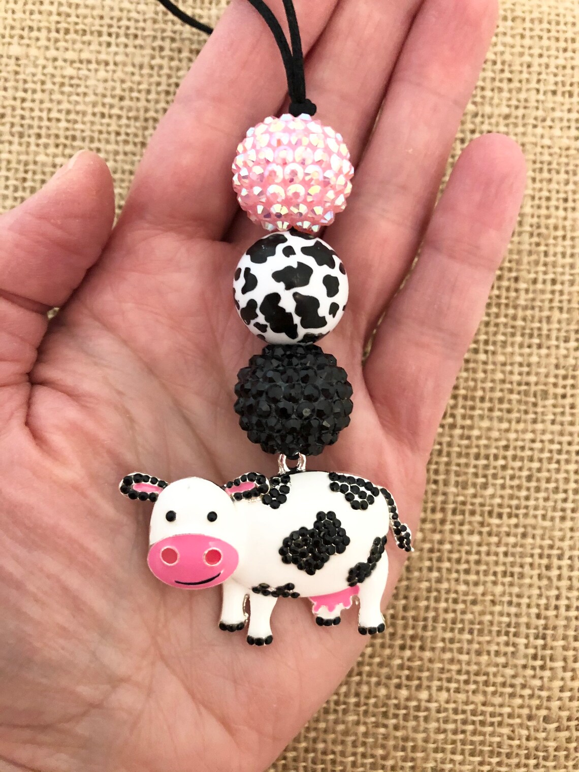 Cow Beaded Car Charm/car mirror/charm/black and Etsy