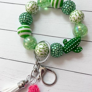 Pulsera/llavero/pulsera/pulsera elástica con cuentas de cactus/cactus verde/cuentas gruesas/maestra/mamá/jefe/amiga/cumpleaños/regalo