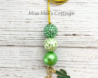 Cactus Lanyard/Badge Holder/Adjustable/break away clasp/Teacher/Looking Sharp/green/succulent/chunky beads/beaded/plant/love/Valentine/gift