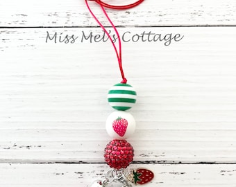 Strawberry Lanyard/Necklace/Badge Holder/Teacher/beaded/adjustable/breakaway clasp/Summer/berry/red/strawberries/friend/Valentine/gift