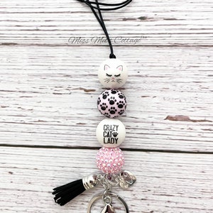 Crazy Cat Lanyard/Necklace/beaded/Adjustable/breakaway/badge holder/cat mom/fur/mama/cat lady/friend/teacher/gift/read description