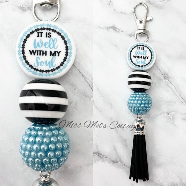 Cross Keychain/Charm/Beaded/Key fob/Faith/zipper/bag/purse/cup/phone/It is Well with my soul/Jesus/mom/friend/teacher/mothers day/gift