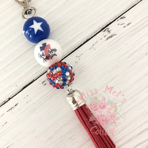 Patriotic God Bless America Keychain/Charm/beaded/zipper/bag/purse/tassel/charm/4th of July/chunky beads/gift/sale