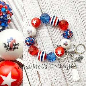 Pulsera/llavero patriótico con la frase "Dios bendiga a Estados Unidos"/4 de julio/EE. UU./bandera/cuentas gruesas/elásticas/con cuentas/para maestros/regalo/venta