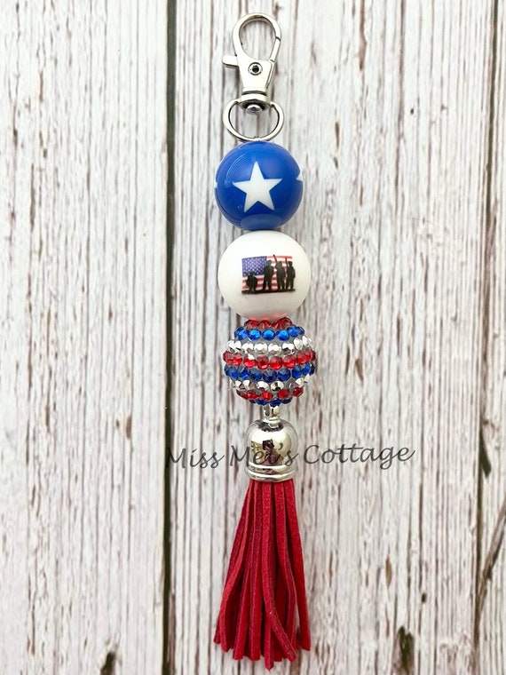 Patriotic zipper charm - Heart zipper pull - Patriotic Planner Charm -  Patriotic Bag Charm - Red, White, & Blue zipper charms
