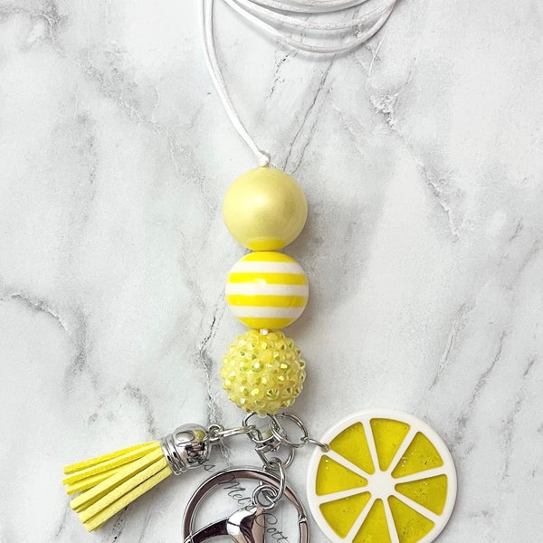 Lemon Lanyard/Necklace/Adjustable/breakaway/acrylic beads/beaded/Badge Holder/summer/Teacher/friend/birthday/car air freshener hanger/gift