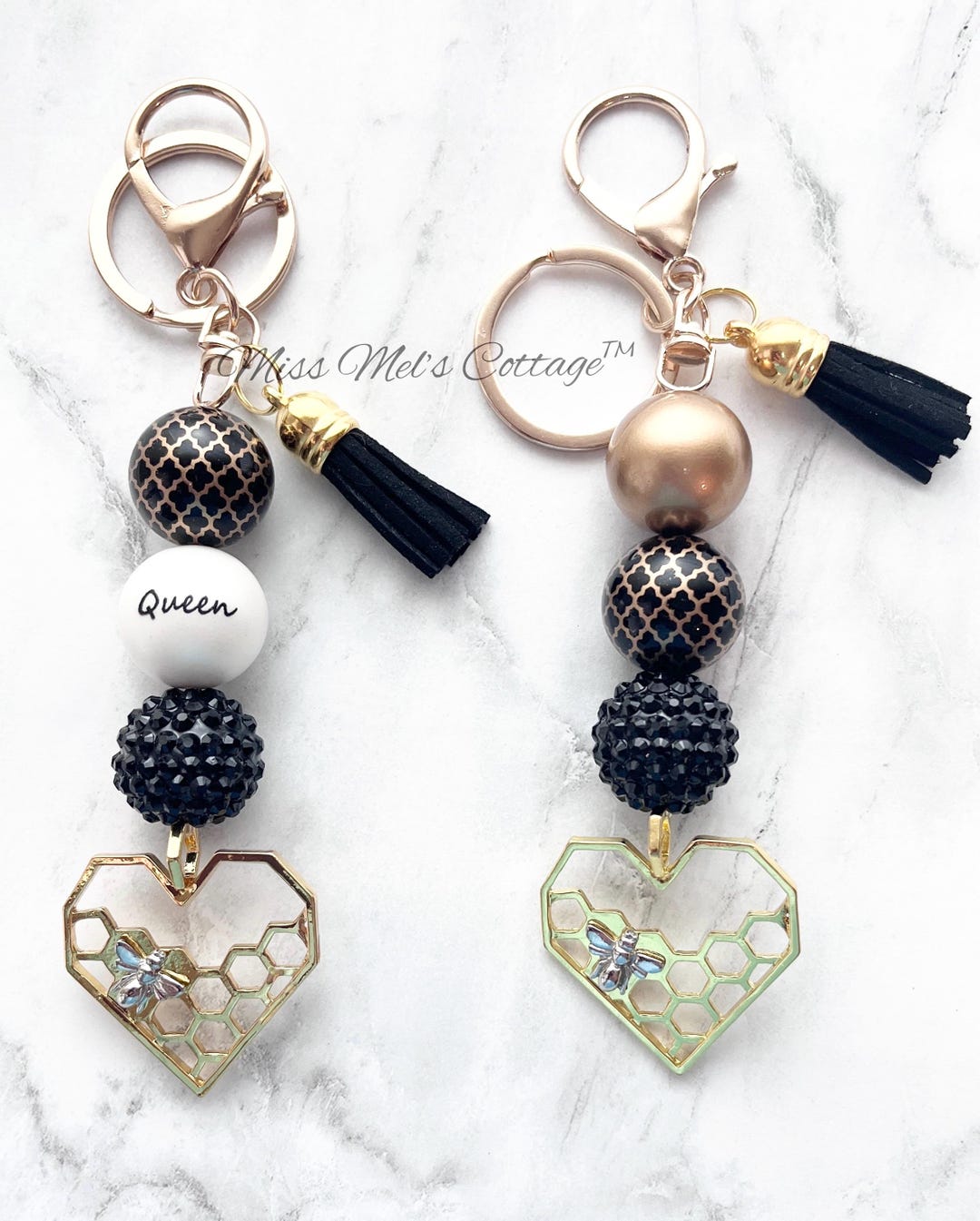 Queen Keychain/bee/purse/bag/zipper/charm/chunky Beads/honeycomb ...