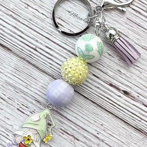 Spring Gnome keychain/purse/zipper/bag/key fob/beaded/charm/flowers/summer/chunky beads/garden gnome/birthday/friend/mom/Easter/gift image 3
