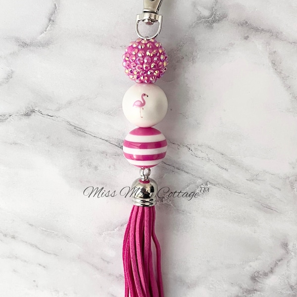 Flamingo Keychain/Charm/beaded/bag/zipper/purse/phone/cup/charm/chunky beads/key fob/pink/teacher/friend/mom/birthday/mothers day/gift