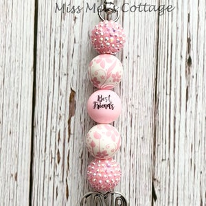 Best Friends Keychain/Charm/beaded/purse/bag/zipper/planner/charm/party favor/bff/chunky beads/heart/love/Birthday/Christmas/Valentine/gift