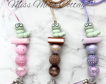 Bookworm Beaded Lanyard with Breakaway Clasp, Teacher Gift, badge holder, read description