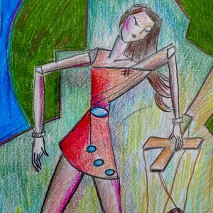 Original wall art, female figure art, drawing, illustration, surreal art, surrealism, pop surrealism, colored pencil drawing, lowbrow art
