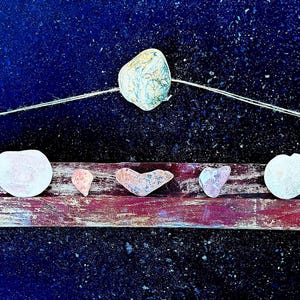 Rustic driftwood and stone wall hanging, driftwood wall art, heart shaped rocks, anniversary gift,  personalized handmade gift for her