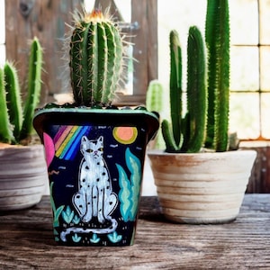 Handgeschilderde kattenbak: volkskunst grillige kattenbloempot