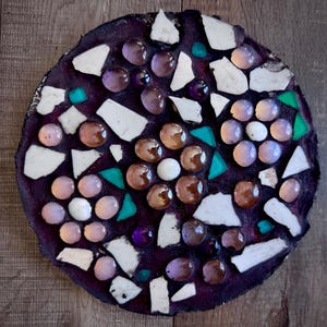 Mozaïek springplank, tuindecoratie, springplank, tuinkunst, tuindecor, mozaïek, landschapsontwerp, tuinmancadeau, cadeau voor haar