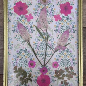 Framed pressed flowers wall art, vintage framed dried flowers, botanical pressed flower wall hanging, botanical home decor for bedroom