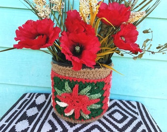 Poinsettia Flower December Basket Crochet PATTERN