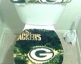 Green Bay Packers Fleece Fabric Toilet Seat Cover Set Bathroom Accessories (2PC)