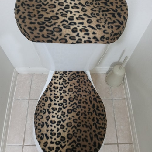 Leopard Print Fleece Fabric Toilet Seat Cover Set Bathroom Etsy