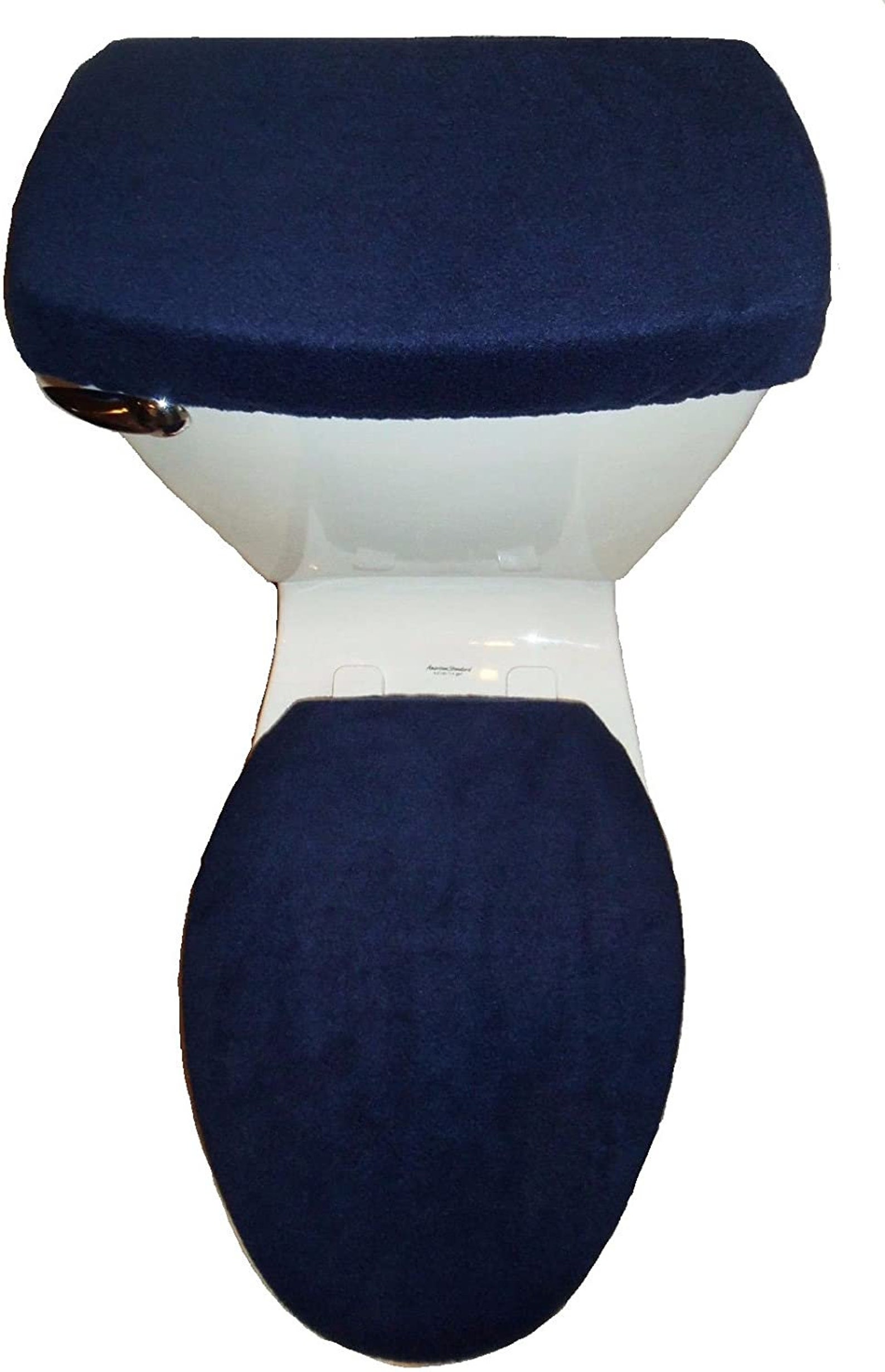 Navy Blue Fleece Fabric Toilet Seat Cover Set Bathroom Accessories 2pc
