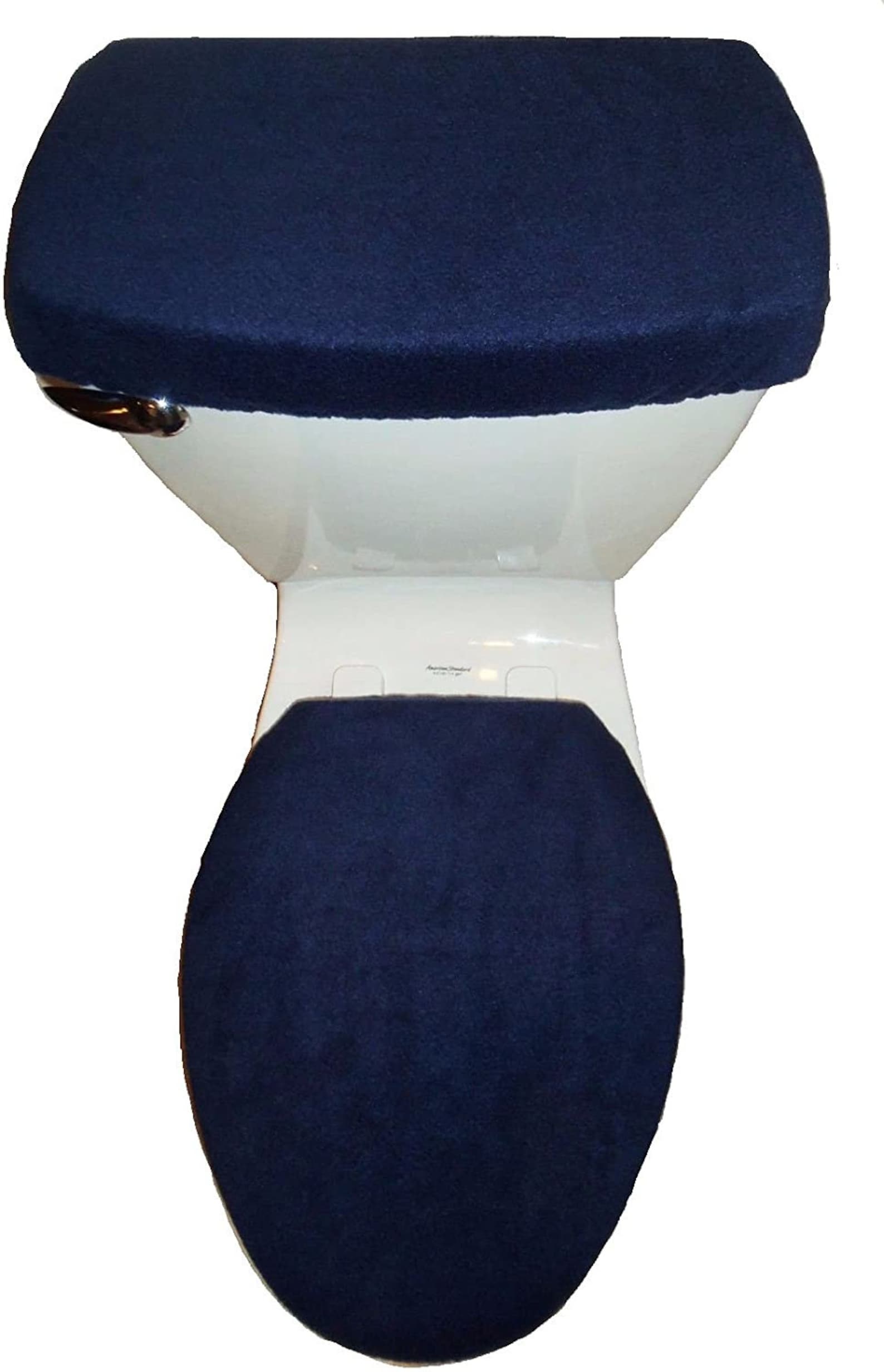 Navy Blue Fleece Fabric Toilet Seat Cover Set Bathroom Accessories 2PC