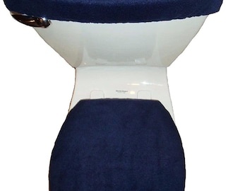 Navy Blue Fleece Fabric Toilet Seat Cover Set Bathroom Accessories (2PC)