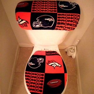 Denver Broncos (Squares) Fleece Toilet Lid & Tank Cover Set