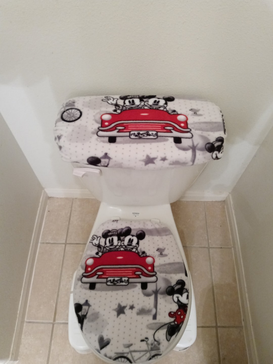 Hellblau Mickey Mouse Fleece Stoff Toilette Sitzbezug Set
