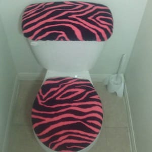 ZEBRA PRINT Fleece Fabric Toilet Seat Cover Set Bathroom Accessories (2PC)