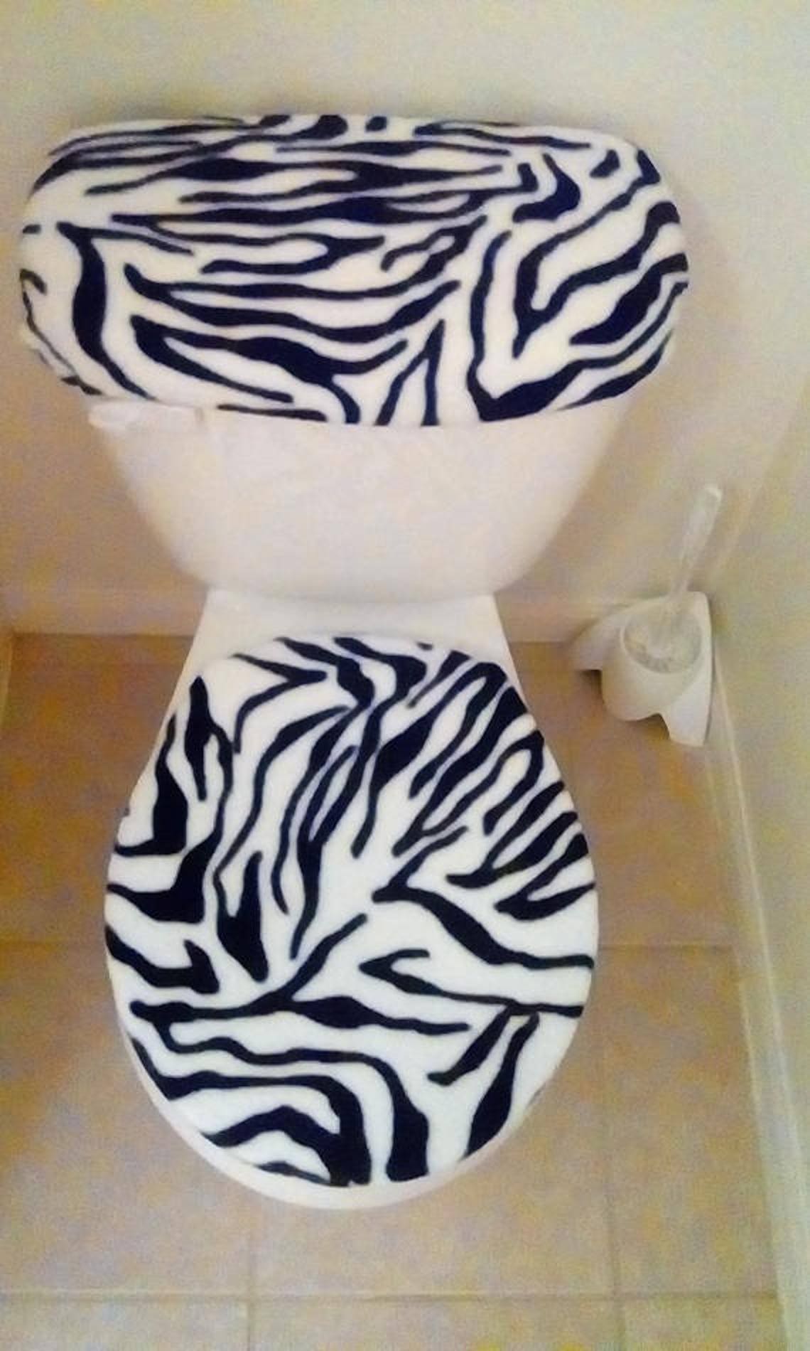 ZEBRA PRINT Fleece Fabric Toilet Seat Cover Set Bathroom Etsy