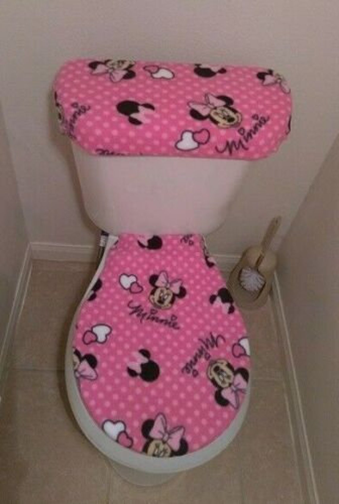 Minnie Mouse Dots Fleece Fabric Toilet Seat Cover Set Bathroom Etsy