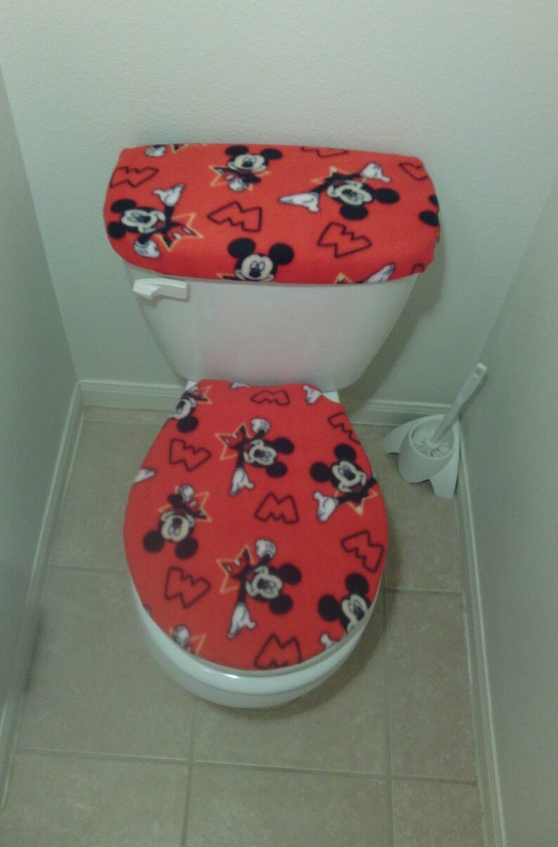 Mickey Mouse Red Fleece Fabric Toilet Seat Cover Set Bathroom Etsy