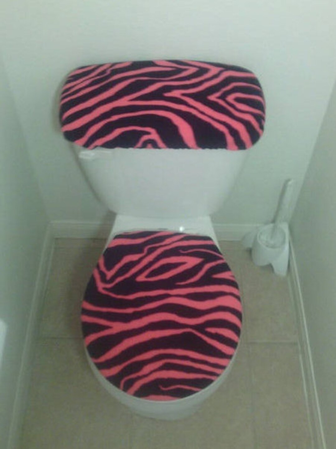 ZEBRA PRINT Fleece Fabric Toilet Seat Cover Set Bathroom Accessories