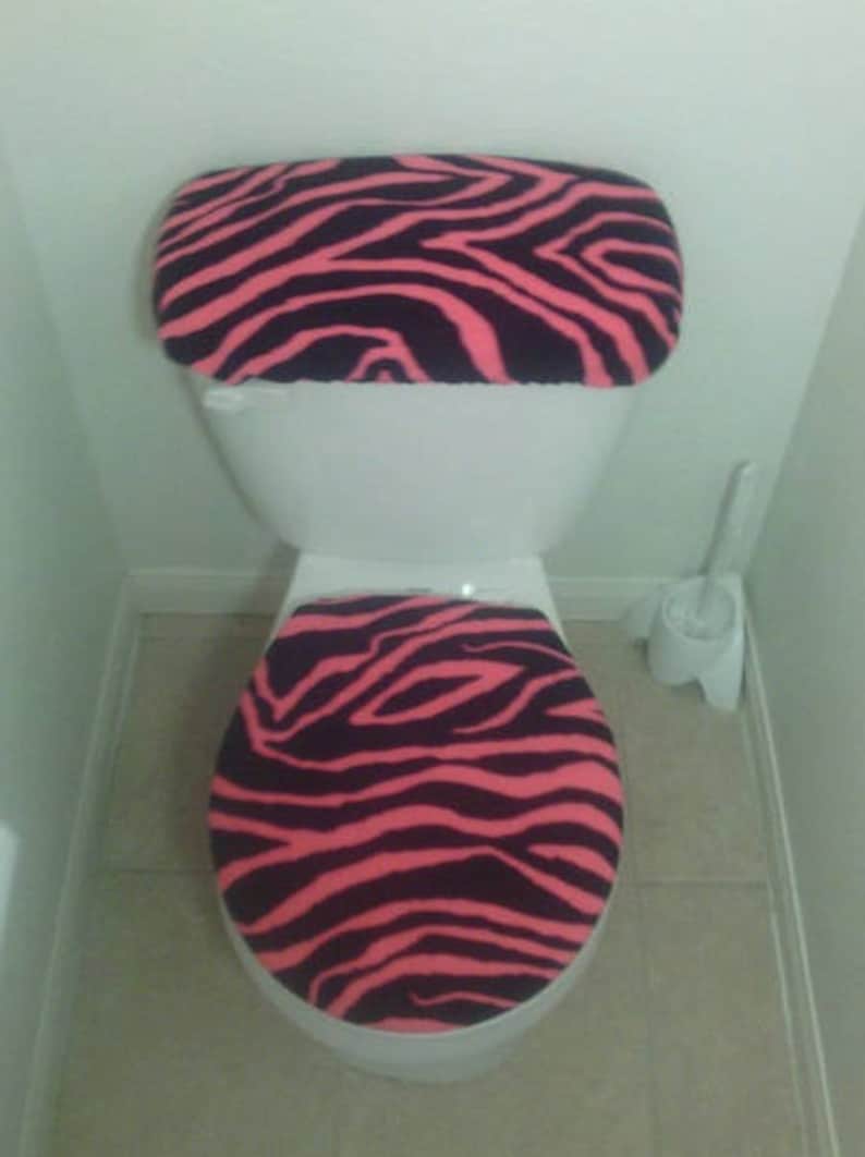 ZEBRA PRINT Fleece Fabric Toilet Seat Cover Set Bathroom Etsy