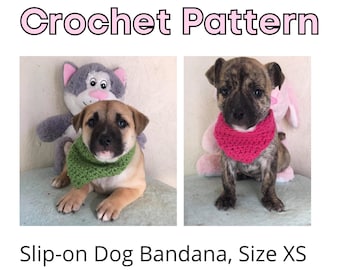 Slip-on Dog Bandana, GEHAAKT PATROON, Maat XS (10-12" kraagmaat), Beginnersvriendelijk, Gemakkelijk haakpatroon, Haakpatroon voor honden