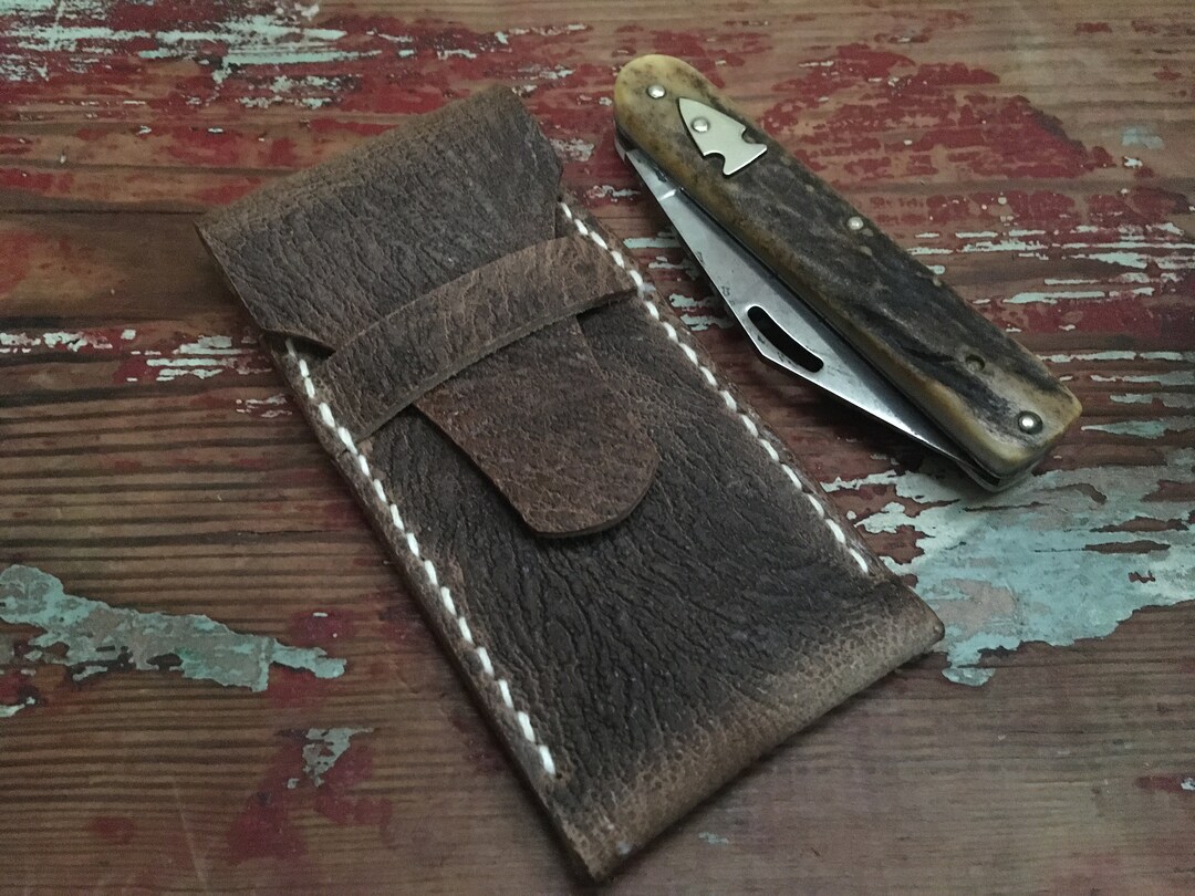 Leather Pocket Knife Slip W/cover Large HM4 Etsy