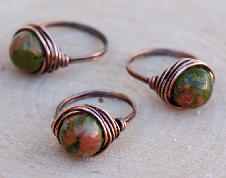Gemstone Jewelry Healing Crystal Ring Boho Ring Jasper Ring Gemstone Ring Wire Wrapped Crystal Unakite Jasper Ring Crystal Ring