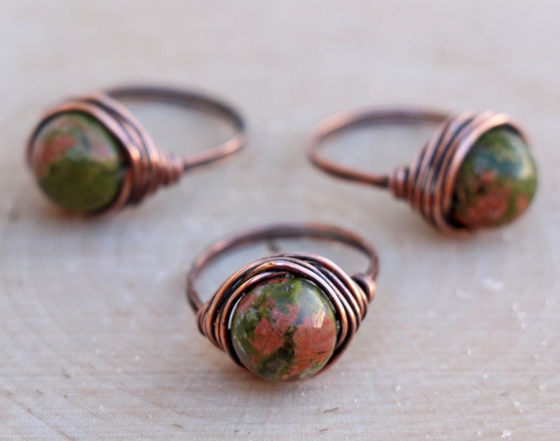 Gemstone Jewelry Healing Crystal Ring Boho Ring Jasper Ring Gemstone Ring Wire Wrapped Crystal Unakite Jasper Ring Crystal Ring