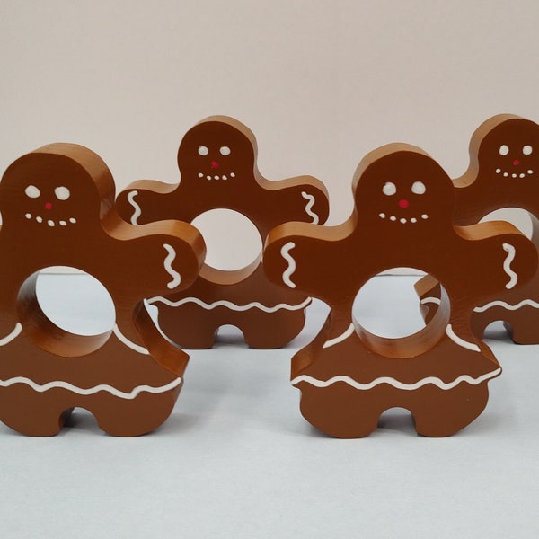 Set of 4 Handmade Handpainted Wood Christmas Holiday Gingerbread Ladies Shaped Napkin rings / holders / Cute / Unique / Table Accent / Decor