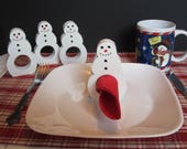 Set of 4 Hand Made Hand Painted Christmas Holiday Snowman Napkin rings holders