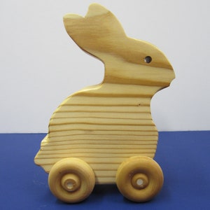 Bunny Rabbit Handmade Wood Toy On Wheels Mobile Children&#39;s Toy