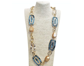 Gorgeous Lucite Chain Link Necklace with Leopard Print and Gold Tone Links