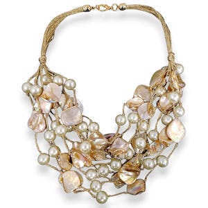 Handmade Coastal Shell & Chunky Multi-Strand Pearl Necklace | Boho Statement Jewelry for Women |