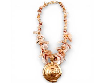 Handmade Coastal Shell & Chunky Gold Seashell Pendant Necklace | Summer Boho Statement Jewelry for Women