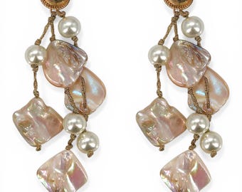 Handmade Coastal Shell & Chunky Multi-Strand Pearl Earrings | Boho Statement Jewelry for Women |
