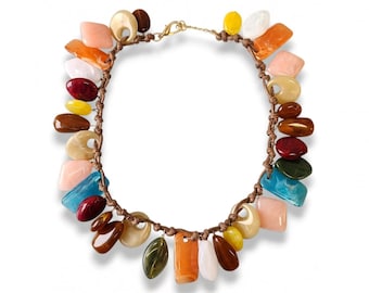 Handmade Chunky Boho Colorful Beaded Necklace| Coastal Statement Jewelry for Women