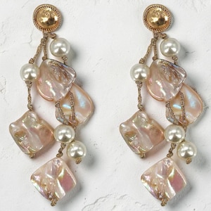 Chunky Coastal Shell & Pearl Statement Earrings | Handmade Beaded Boho Beach Resort Jewelry for Women