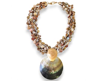 Handmade Coastal Shell & Chunky Multi-Strand Mother of Pearl Necklace | Boho Statement Jewelry for Women