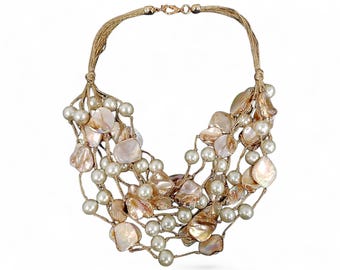 Handmade Coastal Shell & Chunky Multi-Strand Pearl Necklace | Boho Statement Jewelry for Women |